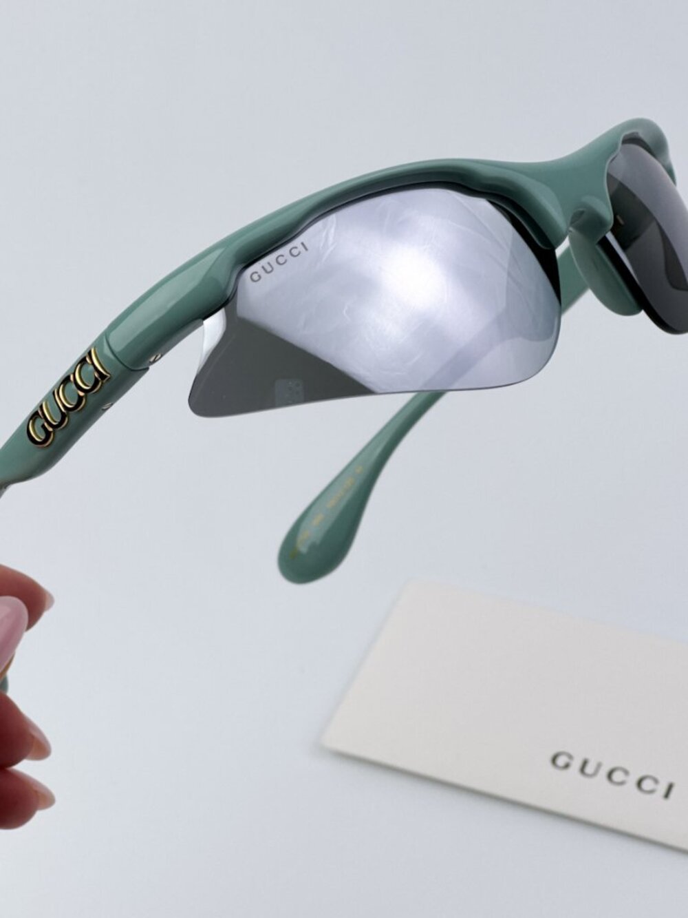 GUCCI GG1774S 005 GREEN SILVER MIRROR MASK SUNGLASSES